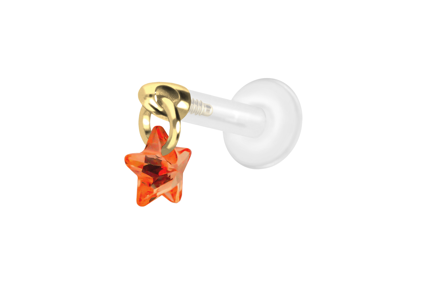 PTFE Labret Piercing mit Innengewinde + Titan-Aufsatz KRISTALLSTERN